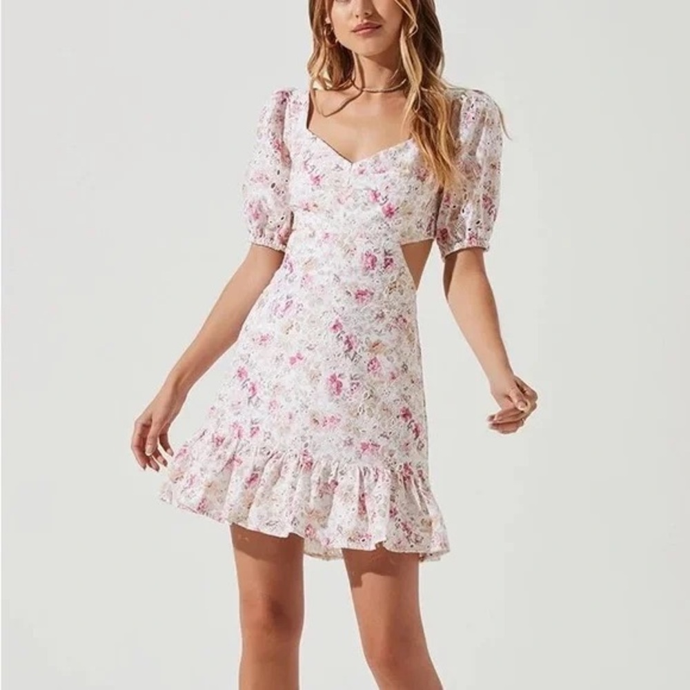 ASTR THE LABEL Dorinne dress Floral Puff Sleeve Cutout Embroidered Cotton Dress